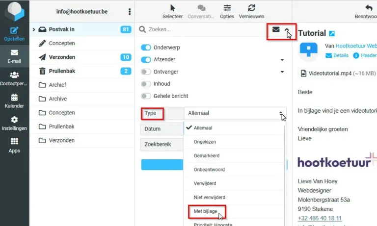 e-mails sorteren op bijlage